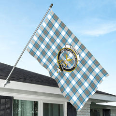 Stewart Muted Blue Tartan Crest House Flag