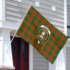 Menzies Green Modern Tartan Crest House Flag