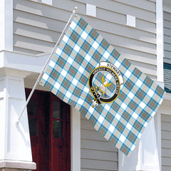 Stewart Muted Blue Tartan Crest House Flag