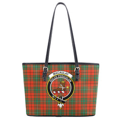 MacAulay Ancient Tartan Crest Leather Tote Bag