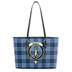 MacKay Blue Tartan Crest Leather Tote Bag