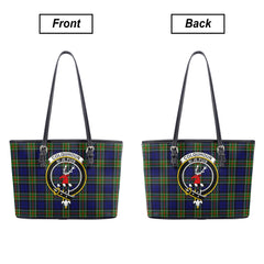 Colquhoun Modern Tartan Crest Leather Tote Bag
