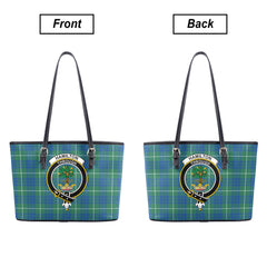 Hamilton Hunting Ancient Tartan Crest Leather Tote Bag