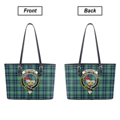 McDonald of the Isles Hunting Ancient Tartan Crest Leather Tote Bag