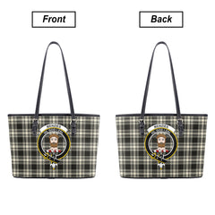Menzies Black - White Ancient Tartan Crest Leather Tote Bag