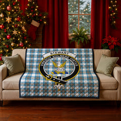 Stewart Muted Blue Tartan Crest Quilt