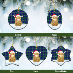 Hamilton Hunting Modern Tartan Christmas Ceramic Ornament - Highland Cows Style