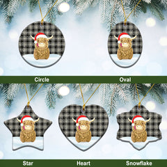 Menzies Black _ White Ancient Tartan Christmas Ceramic Ornament - Highland Cows Style
