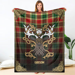 Gibson Tartan Crest Premium Blanket - Celtic Stag style