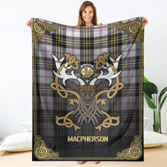 MacPherson Dress Modern Tartan Crest Premium Blanket - Celtic Stag style