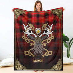 McIvor Tartan Crest Premium Blanket - Celtic Stag style