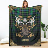 Murray of Atholl Ancient Tartan Crest Premium Blanket - Celtic Stag style