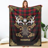 Roxburgh District Tartan Crest Premium Blanket - Celtic Stag style