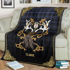 Clark Modern Tartan Crest Premium Blanket - Celtic Stag style