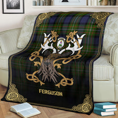 Ferguson Tartan Crest Premium Blanket - Celtic Stag style