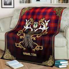 Hamilton Modern Tartan Crest Premium Blanket - Celtic Stag style