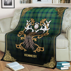 Kennedy Ancient Tartan Crest Premium Blanket - Celtic Stag style