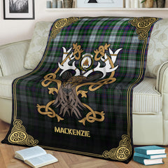MacKenzie Dress Modern Tartan Crest Premium Blanket - Celtic Stag style