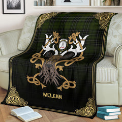 McLean Hunting Tartan Crest Premium Blanket - Celtic Stag style