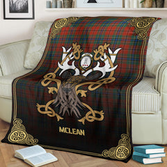 McLean of Duart Ancient Tartan Crest Premium Blanket - Celtic Stag style