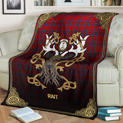 Rait Tartan Crest Premium Blanket - Celtic Stag style