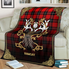 Ramsay Modern Tartan Crest Premium Blanket - Celtic Stag style