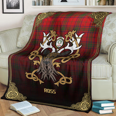 Ross Modern Tartan Crest Premium Blanket - Celtic Stag style