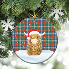 MacFarlane Ancient Tartan Christmas Ceramic Ornament - Highland Cows Style