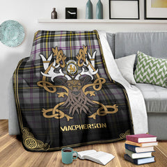 MacPherson Dress Modern Tartan Crest Premium Blanket - Celtic Stag style