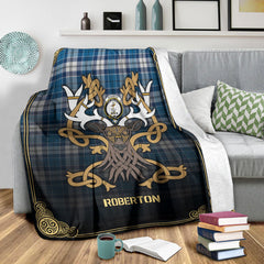 Roberton Tartan Crest Premium Blanket - Celtic Stag style