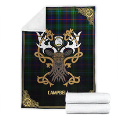 Campbell of Cawdor Modern Tartan Crest Premium Blanket - Celtic Stag style