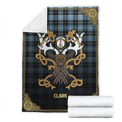 Clark Ancient Tartan Crest Premium Blanket - Celtic Stag style