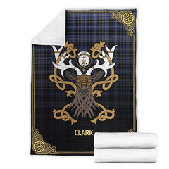 Clark Modern Tartan Crest Premium Blanket - Celtic Stag style