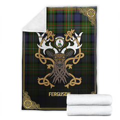 Ferguson Tartan Crest Premium Blanket - Celtic Stag style