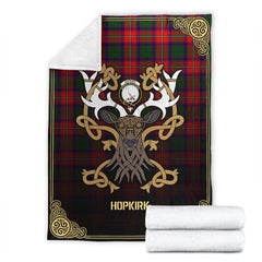 Hopkirk Tartan Crest Premium Blanket - Celtic Stag style