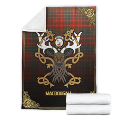 MacDougall Ancient Tartan Crest Premium Blanket - Celtic Stag style