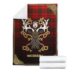 MacDougall Modern Tartan Crest Premium Blanket - Celtic Stag style