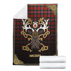 MacDuff Modern Tartan Crest Premium Blanket - Celtic Stag style