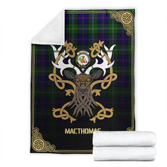 MacThomas Modern Tartan Crest Premium Blanket - Celtic Stag style