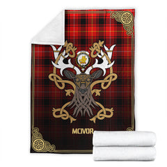 McIvor Tartan Crest Premium Blanket - Celtic Stag style