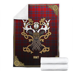 Rait Tartan Crest Premium Blanket - Celtic Stag style