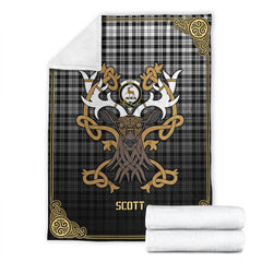 Scott Black & White Modern Tartan Crest Premium Blanket - Celtic Stag style