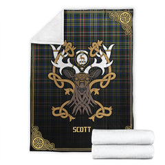 Scott Green Modern Tartan Crest Premium Blanket - Celtic Stag style