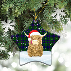 Lockhart Modern Tartan Christmas Ceramic Ornament - Highland Cows Style