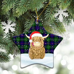 MacThomas Modern Tartan Christmas Ceramic Ornament - Highland Cows Style