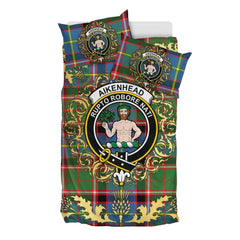 Aikenhead Tartan Crest Bedding Set - Golden Thistle Style