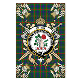 Aiton Tartan Crest Black Garden Flag - Gold Thistle Style