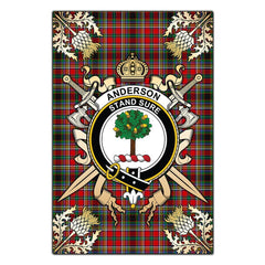 Anderson Of Arbrake Tartan Crest Black Garden Flag - Gold Thistle Style