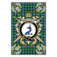 Arbuthnot Ancient Tartan Crest Black Garden Flag - Gold Thistle Style
