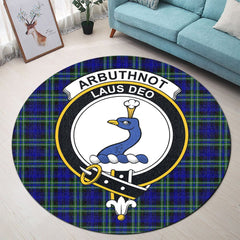 Arbuthnot Modern Tartan Crest Round Rug